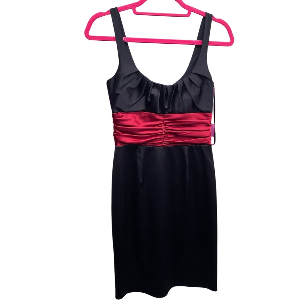 NW Collections XS Black Satin Red Ruched Waist Cocktail party dress y2k